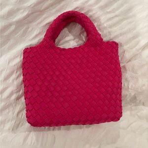 BCBG MaxAzria Pink Woven crossbody “st Barth petite” tote